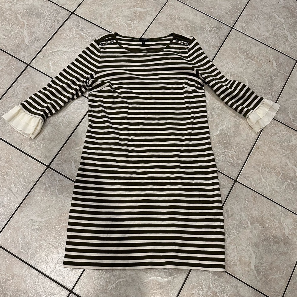 Talbots Striped Olive Green and White Dress Size LP
